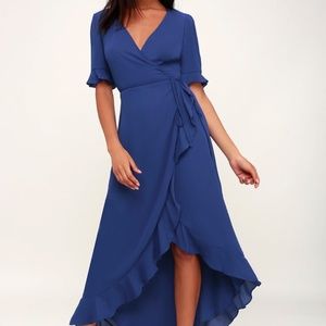 Lulu’s Royal Blue High-Low Wrap Dress